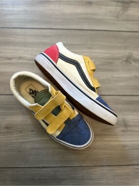 Vans Old Skool V Little Kids Size 3 Colorblock Suede Canvas Hook Loop